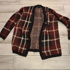 Plaid Open-Front Cardigan Sweater